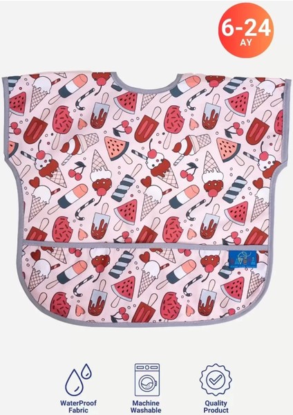 Icecream Kolsuz Sıvı Geçirmez Aktivite ve Mama Önlüğü 6-24 Ay
