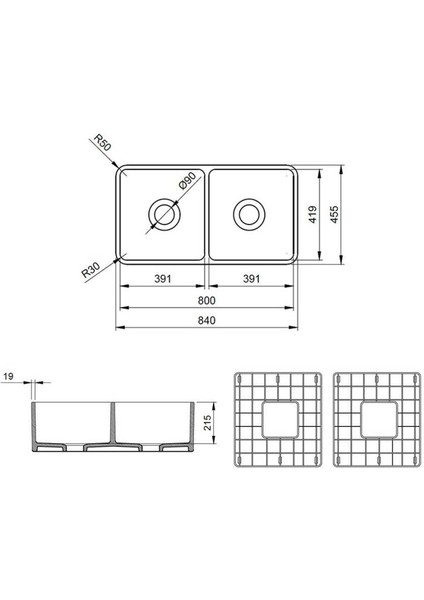 Bocchi Lavello Dekorlu Çift Gözlü Mutfak Eviyesi 84 cm 1601-001-0120 Beyaz fırsatları