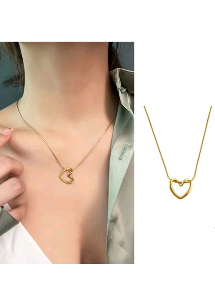 316L Çelik Zincir Gold Renk Kalp Model Kadın Kolye