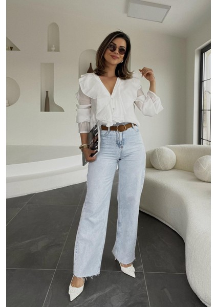 Kar Yıkama Beli Dikişsiz Pantolon Buz Mavi