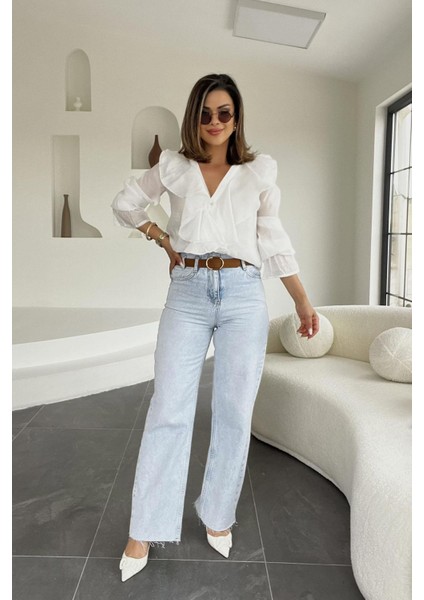 Kar Yıkama Beli Dikişsiz Pantolon Buz Mavi fırsatları