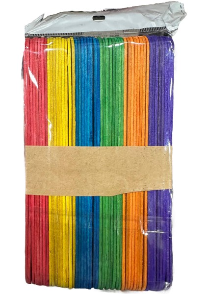 Renkli Dil Çubuğu Ahşap Maket Çubukları 2 x 15 Cm. - 48 Adetlik Paket