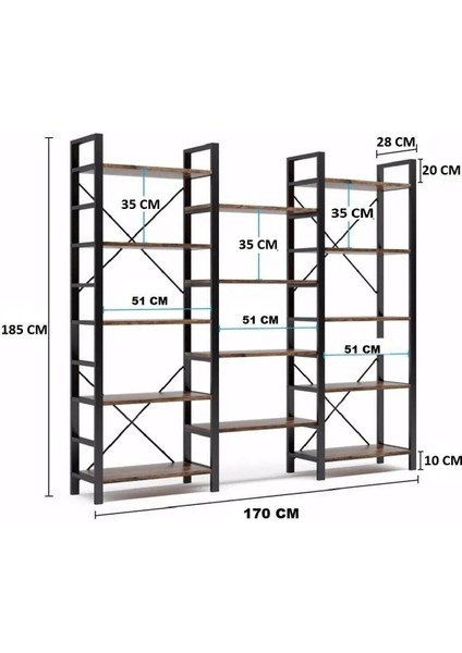 Metal Masif Ahşap Kitaplık