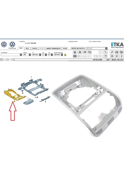 Volkswagen Passat B7 ile Uyumlu Tavan Gözlük Kabı Çerçevesi Gri Renk 3C0867489C 3C0867489