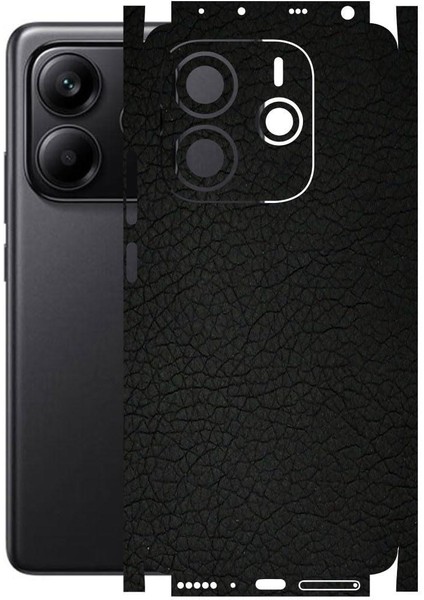 Redmi Note 14 ile Uyumlu Deri Desenli Siyah Arka Kaplama(Kılıf Değildir!)