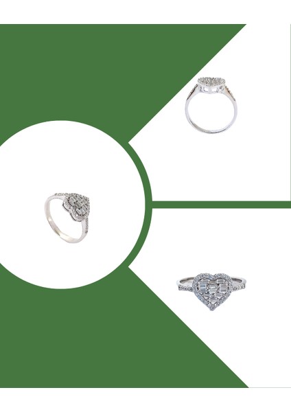 925 Ayar Gümüş Zirkon Taşlı Kalp Tasarım Trend Kadın Yüzük