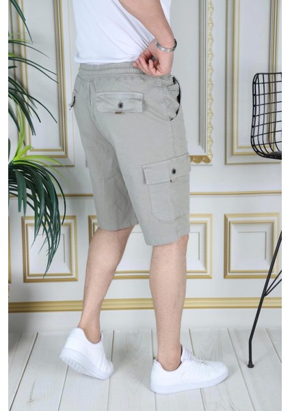 Erkek Su Yeşili Likralı Gabardin Şort Kargo Cepli Pamuklu Beli Lastikli Bağcıklı Basic Şort fiyatları