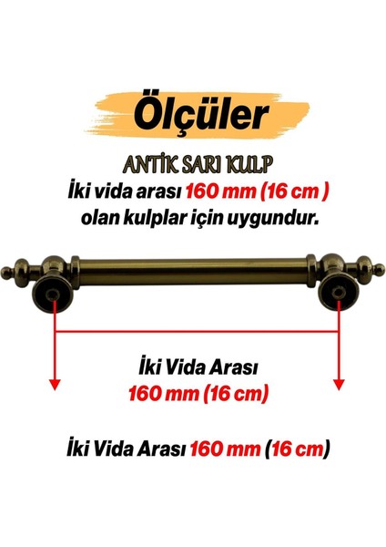 Tuğra Metal 160 mm 16 cm Mobilya Mutfak Çekmece Dolabı Dolap Kulpu Kulbu Kulpları Antik Sarı 8 Adet modelleri