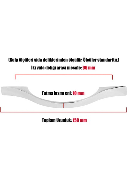 Eko Sülün Çekmece Dolap Kapak Kulpu Kulbu 96 mm Parlak Metal Kulp (8 Adet)