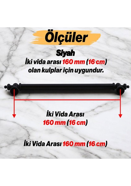 Tuğra Metal 160 mm 16 cm Mobilya Mutfak Çekmece Dolabı Dolap Kulpu Kulbu Kulpları - Siyah - 2 Adet