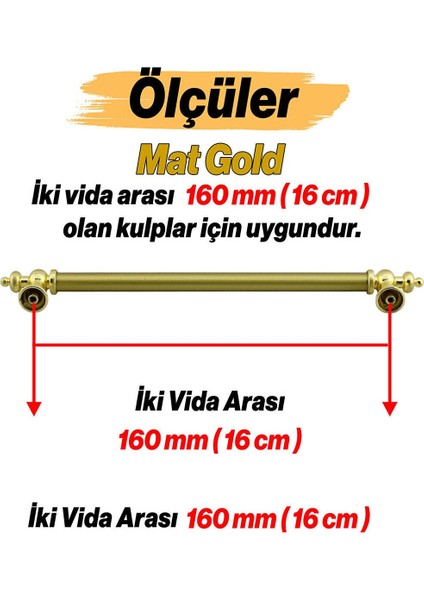 Tuğra Metal 160 mm 16 cm Mobilya Mutfak Çekmece Dolabı Dolap Kulpu Kulbu Kulpları - Altın - 3 Adet