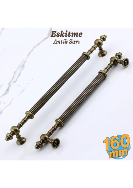 Saygın Eskitme Antik Sarı Metal Kulp 160 mm Mobilya Mutfak Dolabı Dolap Çekme Kulbu (4 Adet)