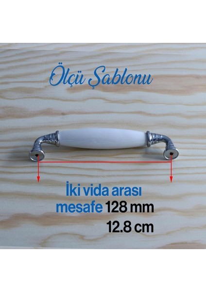 Zarif Çiçekli Lux Porselen Dolap Çekmece Mobilya Mutfak Kulp - 96 mm Krom (1 Adet)