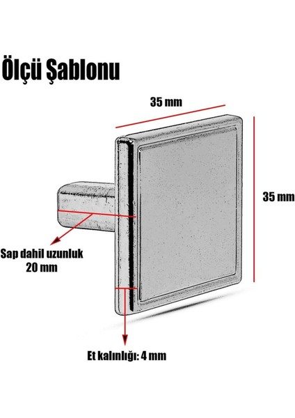 Kare Düğme Kulp Mobilya Mutfak Çekmece Dolap Dolabı Kapak Kulpu Kulpları Kulbu Siyah Metal (6 Adet)