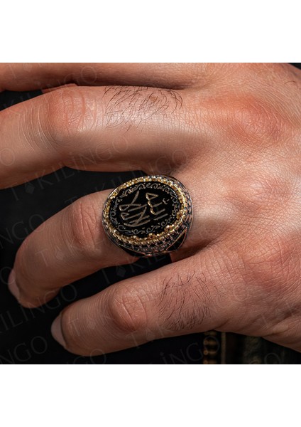 925 Ayar Gümüş Oniks Taş Üzeri La Ilahe Illallah Yazılı Dualı Erkek Yüzük modelleri