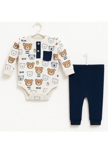 Ayıcık Desenli Bebek Zıbın Takımı Alt Üst - Unisex