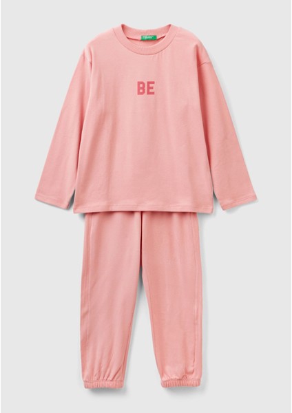 Erkek Çocuk Pembe Logo Işlemeli Pijama Takımı
