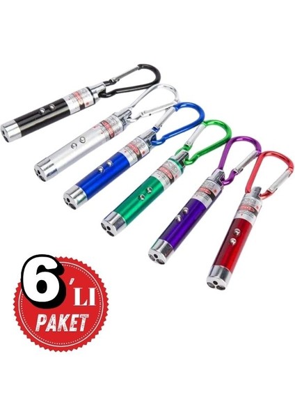 6 Adet Kırmızı Lazer 3in 1 Çok Fonksiyonlu Mini Lazer Fener, Kedi Lazer Oyuncağı