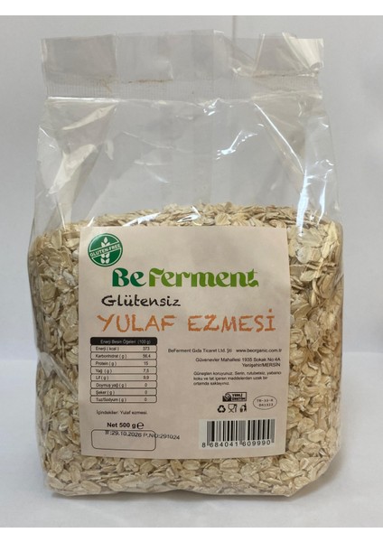 BEFERMENT Organik Glutensiz Yulaf Ezmesi 500 gr