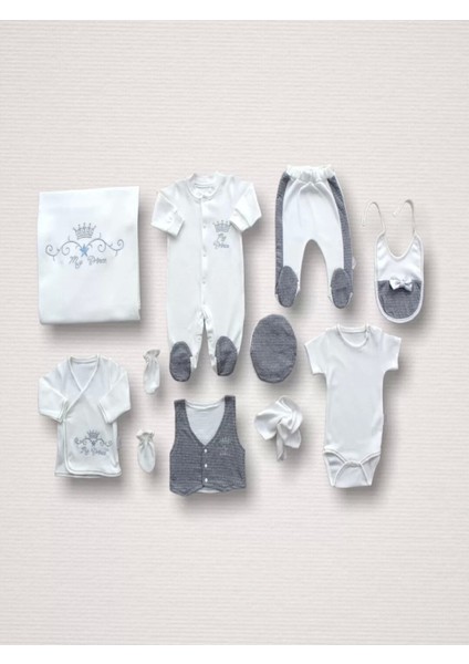 Süper Prens Nakışlı 10LU Zıbın Takımı Hastane Çıkışı Gri