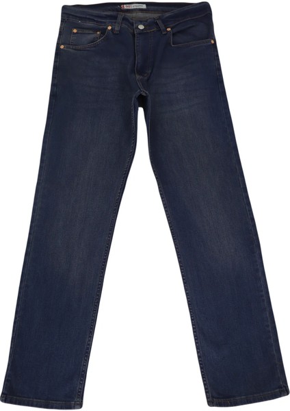 Fistan Store Erkek Koyu Mavi Yüksek Bel Rahat Kesim Boru Paça Büyük Beden Jean Pantolon