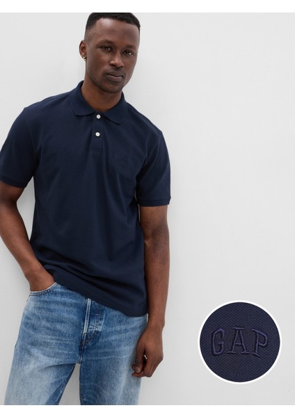 Erkek Lacivert Gap Logo Piqué Polo Yaka T-Shirt