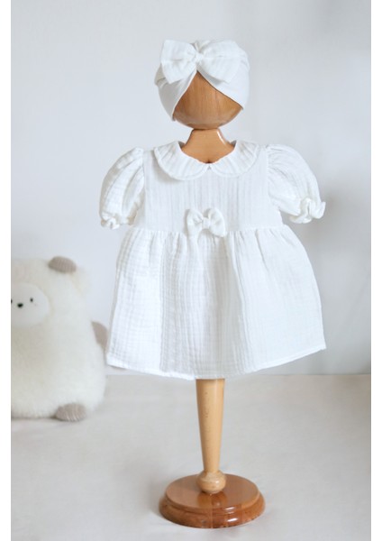Muslin Bebek Elbise ve Şapka Takım