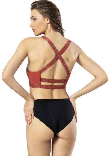 6447 Kadın Dalgıç Kumaş Pedli Büstiyer – Çapraz Sırt Detaylı Crop Top | Spor ve Günlük Kullanım Için