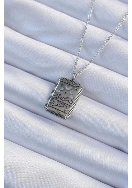 316L Çelik Zincir Eskitme Gümüş Renk Ay Figürlü Tarot Kolye