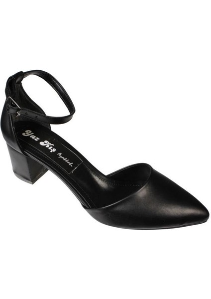 Yazkış Kadın Siyah Cilt Büyük Numara 41-42 Önü Kapalı Yanları Açık Bilekten Bağlamalı 5cm Kalın Topu