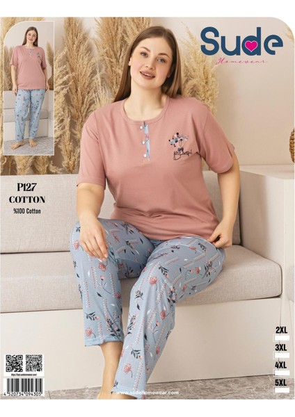 Kadın Büyük Beden Düğme Yaka Penye Kısa Kol Ince Pijama Takımı P127 - 1 Adet indirimleri