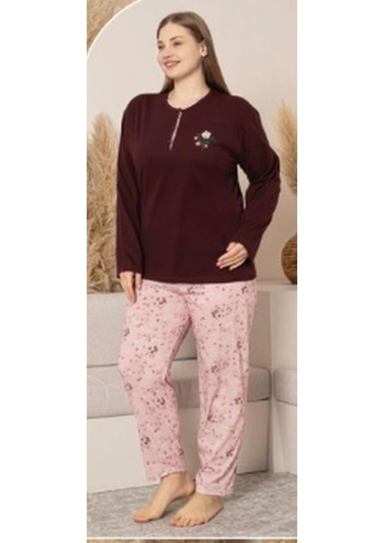 Kadın Büyük Beden Düğme Yaka Penye Uzun Kol Ince Pijama Takımı A600-492 - 1 Adet fiyatları
