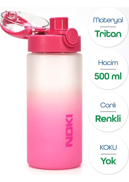 Su Matarası Tritan Geniş Ağız Su Şişesi Gradyan Spor Matarası Suluğu Bpasız 500 ml Pembe 0109 fiyatları
