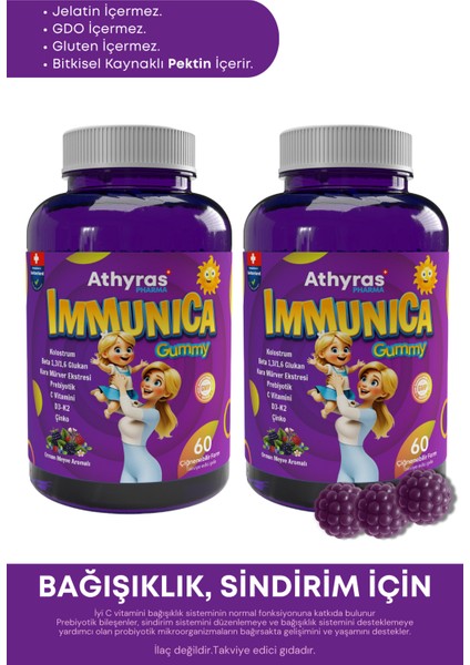 Immunica Gummy Kolostrum Beta Glukan Kara Mürver Prebiyotik İçeren 60 Çiğnenebilir Form 2 Kutu
