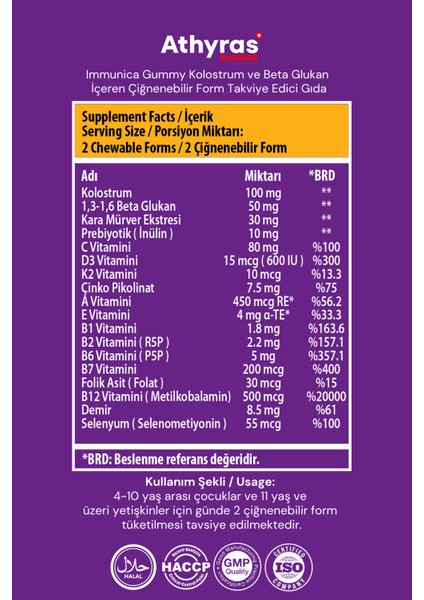 Immunica Gummy Kolostrum Beta Glukan Kara Mürver Prebiyotik İçeren 60 Çiğnenebilir Form 2 Kutu fırsatları