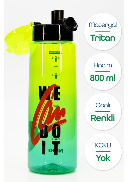 Su Matarası Tritan Geniş Ağız Su Şişesi Grafiti Spor Matarası Suluğu Bpasız 800 ml Yeşil 0104 fiyatları