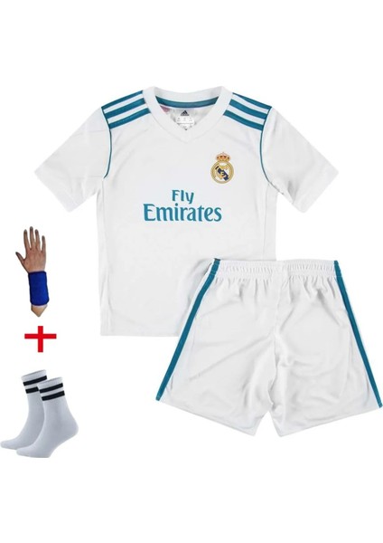 Cristiano Ronaldo Real. Madrid 2018 Beyaz Şampiyonlar Ligi Çocuk Forma T-Shrt Takımı Çorap+Bileklik Yanında fırsatları