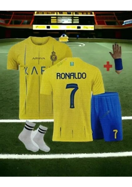 Cristiano Ronaldo Al-Nassr Iç Saha Yeni Sezon Çocuk Forma T-Shrt Takımı Çorap+Bileklik Yanında