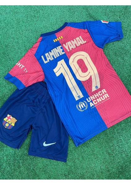 Lamine Yamal Bordo Barcelona Yeni Sezon Çocuk Forma T-Shrt Takımı Çorap+Bileklik Yanında