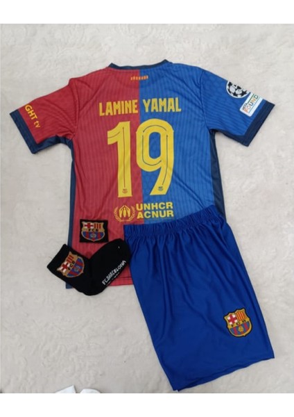 Lamine Yamal Bordo Barcelona Yeni Sezon Çocuk Forma T-Shrt Takımı Çorap+Bileklik Yanında