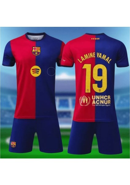 Lamine Yamal Bordo Barcelona Yeni Sezon Çocuk Forma T-Shrt Takımı Çorap+Bileklik Yanında