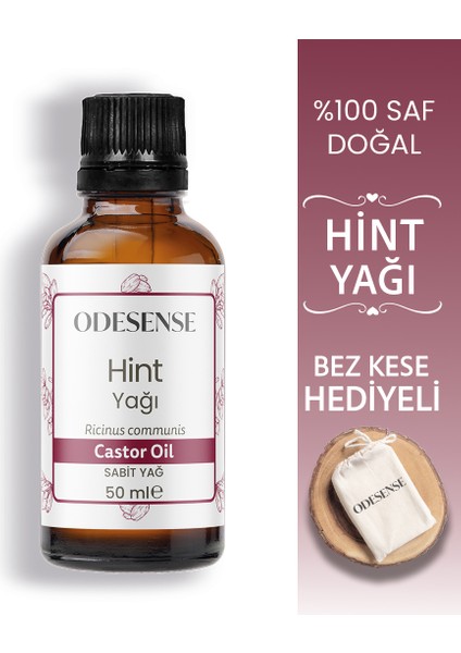 Hint Yağı 50 ml Soğuk Sıkım %100 Doğal ve Saf Castor Oil Yüz Kaş Kirpik Bakım Yağı Bez Kese Hediyeli