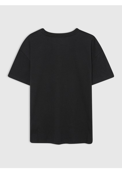 Kız Çocuk Siyah %100 Organik Pamuk Grafikli Tunik T-Shirt