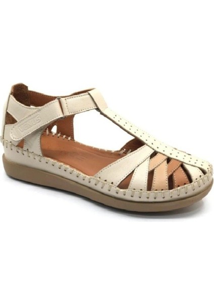 25033540Y Kadın Hakiki Deri Renkli Kapalı Delikli Cırtlı Sandalet