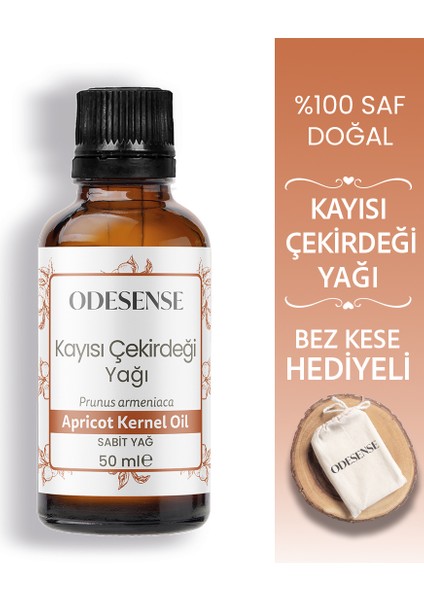 Kayısı Çekirdeği Yağı 50 ml Soğuk Sıkım %100 Doğal ve Saf Cilt ve Saç Bakım Yağı Bez Kese Hediyeli
