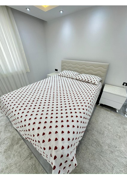 Battal Boy Yatak Örtüsü 195X215| 2 Adet Yastık Kılıfı 50X70 | Çeyiz Seti | Çeyiz Takımı | Kalpli