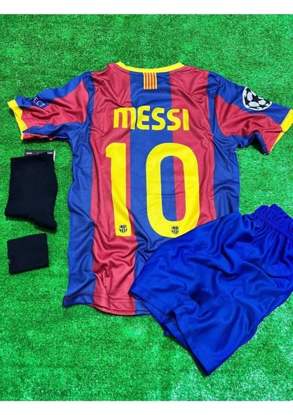 Lionel Messi Barcelona 2011 Şampiyonlar Ligi Sezonu Retro Çocuk Forma T-Shrt Takımı Çorap+Bileklik Yanında