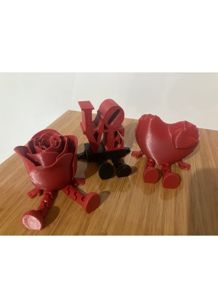 Sevimli Gül,love Yazısı,kalp Biblo 3'lü Set