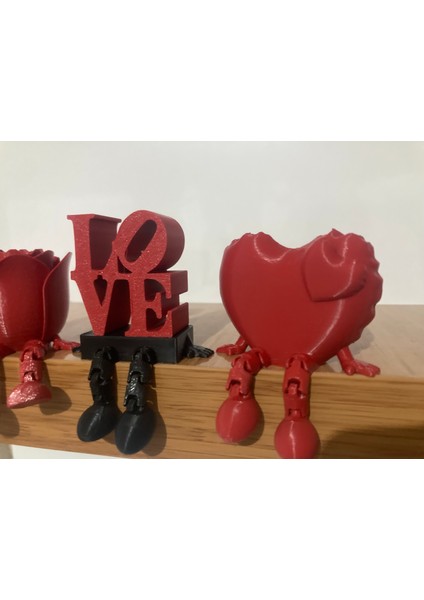 Sevimli Gül,love Yazısı,kalp Biblo 3'lü Set