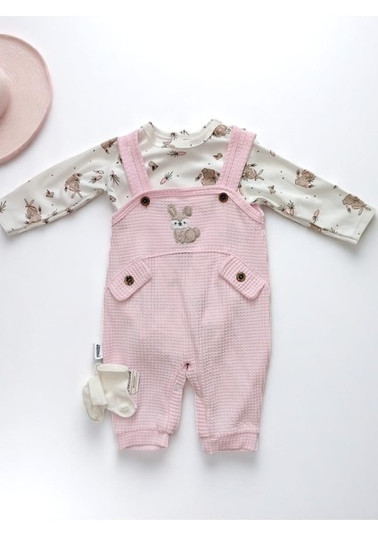 Tavşan Nakışlı Bebek Tulum Çorap Hediyeli %100 Pamuktan